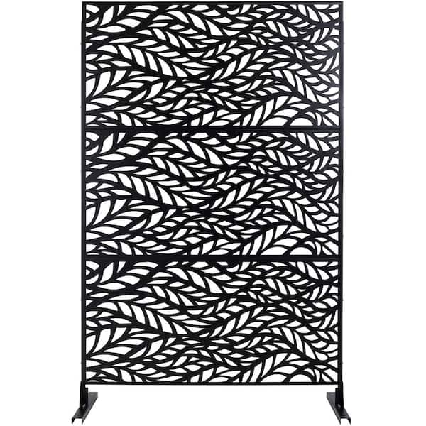 Unbranded 76 in. H x 48 in. W Black Outdoor Steel Privacy Screen Freestanding Decorative Privacy Screen for Deck Balcony Patio
