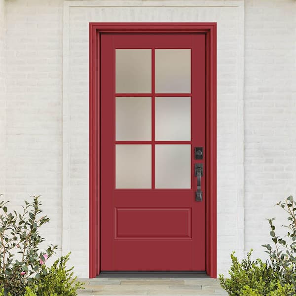 Performance Door System 36 in. x 80 in. VG 6-Lite Left-Hand Inswing Pearl Red Smooth Fiberglass Prehung Front Door