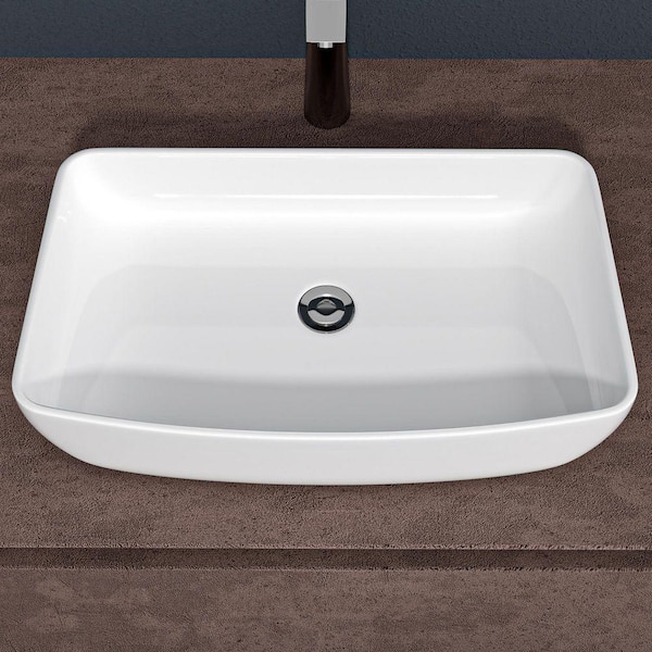 24 in. Vessel Rectangular Bathroom Sink in White Ceramic