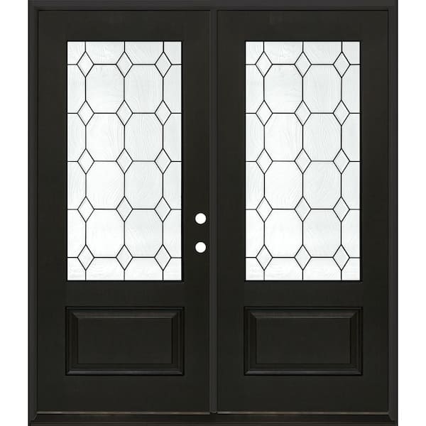 Regency 64 in. x 80 in. 3/4L Marquise Glass LHIS Onyx Stain Fiberglass Double Prehung Front Door with 4-9/16 Jamb