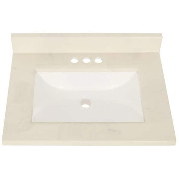 Nevado 25 in. W x 19 in. D x 36 in. H Bath Vanity in Brown with Cultured Marble Vanity Top Sink in Carrara White