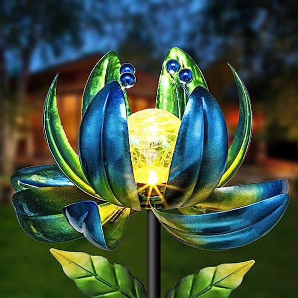 Beautiful Multicolor SOLAR Lights popular Gold and Violet Vintage Glass Garden Flower Yard Art Federal Petal Glass