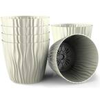 5.8 in. Dia Beige Polypropylene Plant and Flower Pot, European Made, Indoor and Outdoor Decorative Planter (6/1 Set)