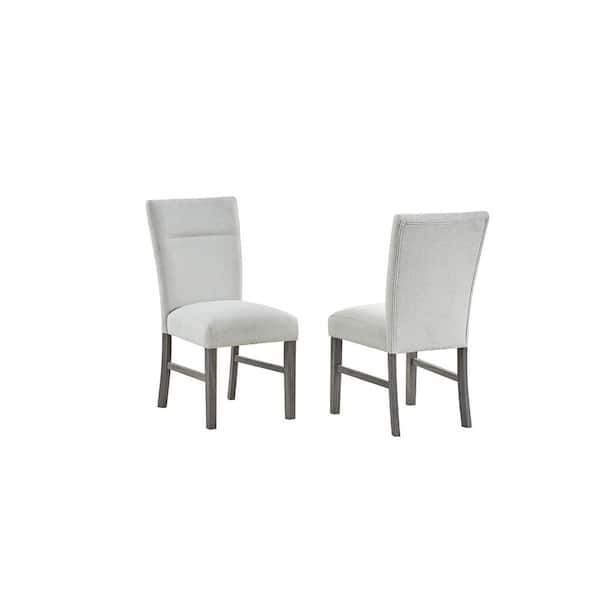 Cecilia Light Grey Fabric Wood Legs Dining Chair Set of 2
