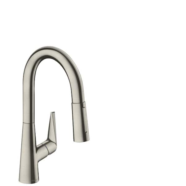 Hansgrohe Talis S Single-Handle Pull-Down Sprayer Kitchen Faucet with QuickClean in Steel Optic