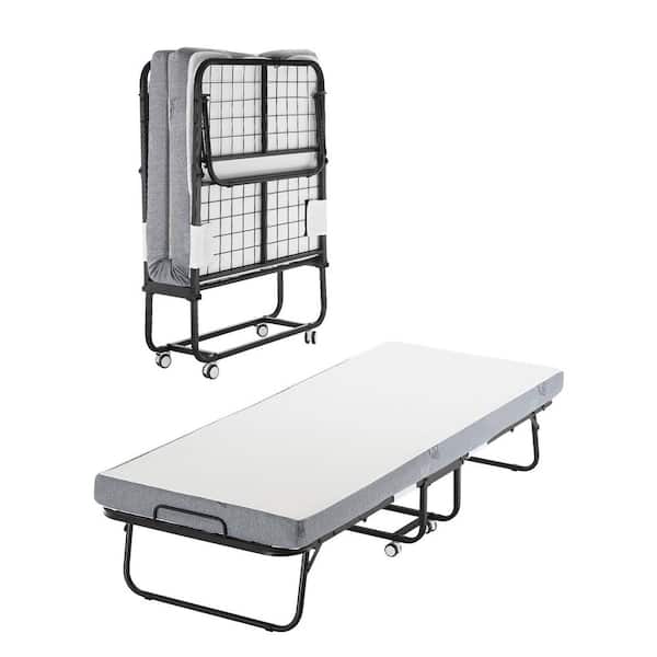 Rollaway Bed, 31 in. x 75 in. Folding Bed with 4 in. Mattress, Twin Size Foldable Bed with Sturdy Metal Frame