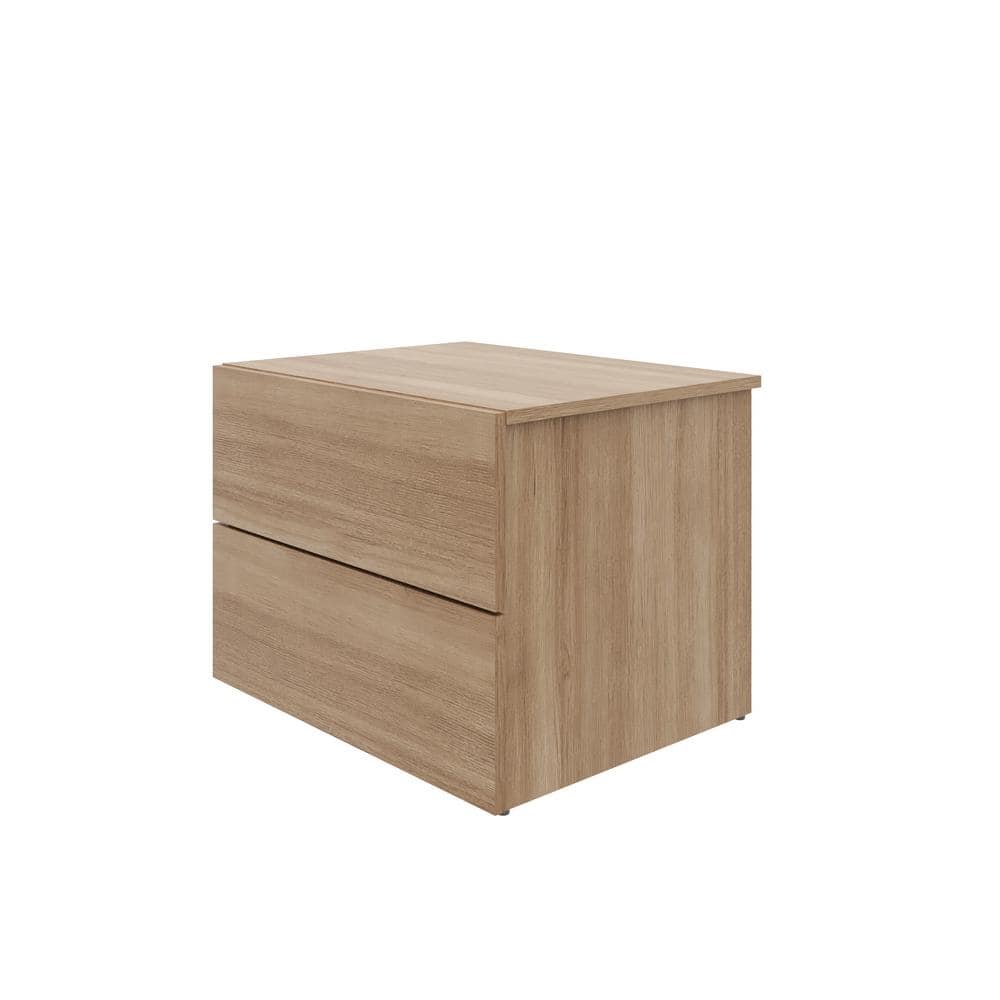 Natural Brown Oak 2-Drawer Nightstand with Melamine Finish
