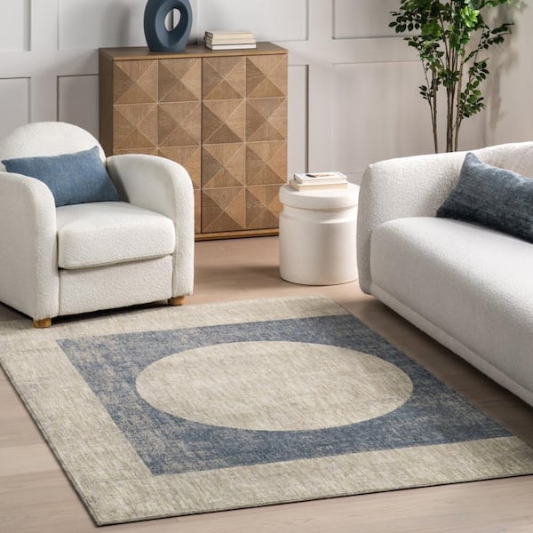 Nyra Mid-Century Modern Geometric Blue 5 ft. x 8 ft. Contemporary Area Rug