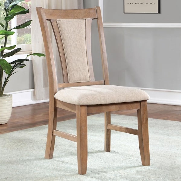 Furniture of America Rowel Natural Tone and Beige Polyester Padded Seat Side Chair (Set of 2)