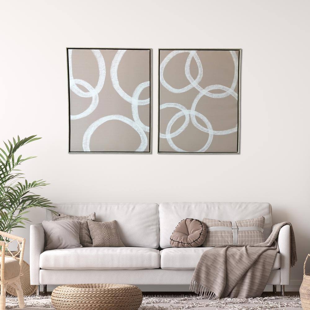 Blush Pink and White Abstract Circles Canvas Wall Art Set