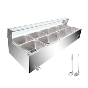 120Qt. /114L 10-Pan Commercial Food Warmer Buffet Server 1500W Electric Steam Table in Stainless Steel with Glass Shield