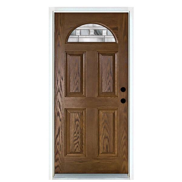 MP Doors 36 in. x 80 in. Savana Medium Oak Left-Hand Inswing Fan Lite Decorative Fiberglass Prehung Front Door