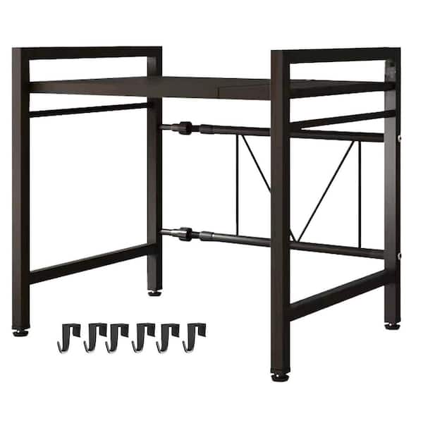 25.2 in. W x 11.81 in. D x 16.14 in. H in Black Extendable Carbon Steel Freestanding Semi-Custom Microwave Shelf