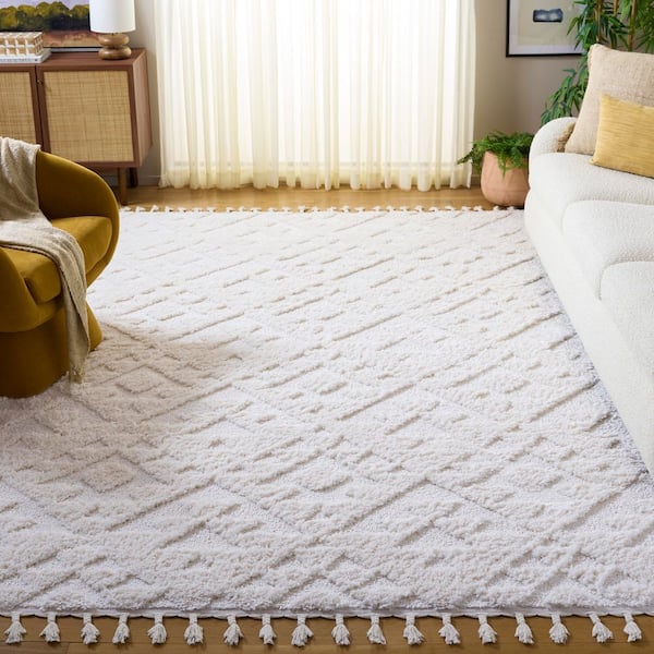 Moroccan Tassel 7 ft. x 9 ft. Ivory Geometric Area Rug