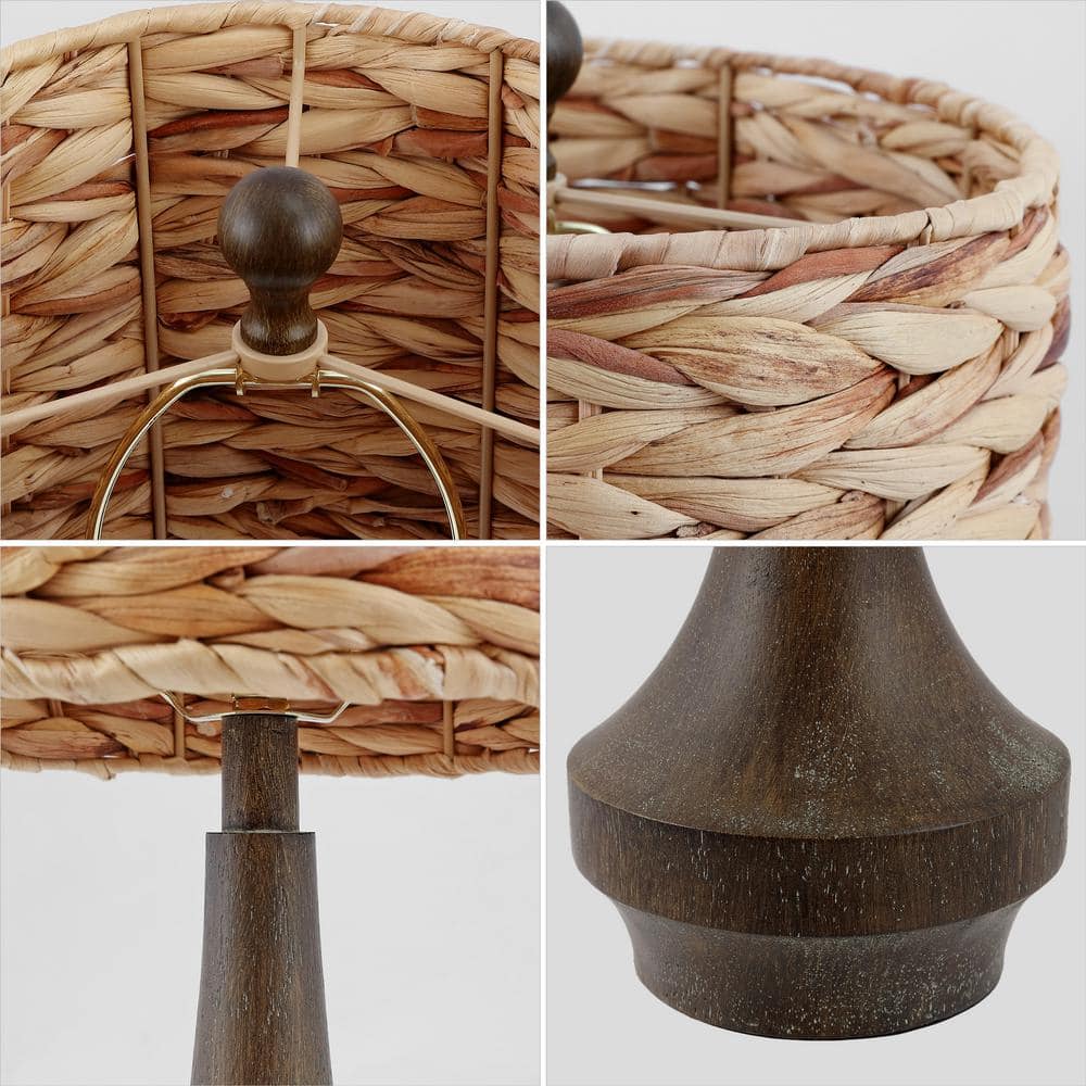 Theodore 21" Brown Resin Table Lamp Set with Handwoven Rattan Shade