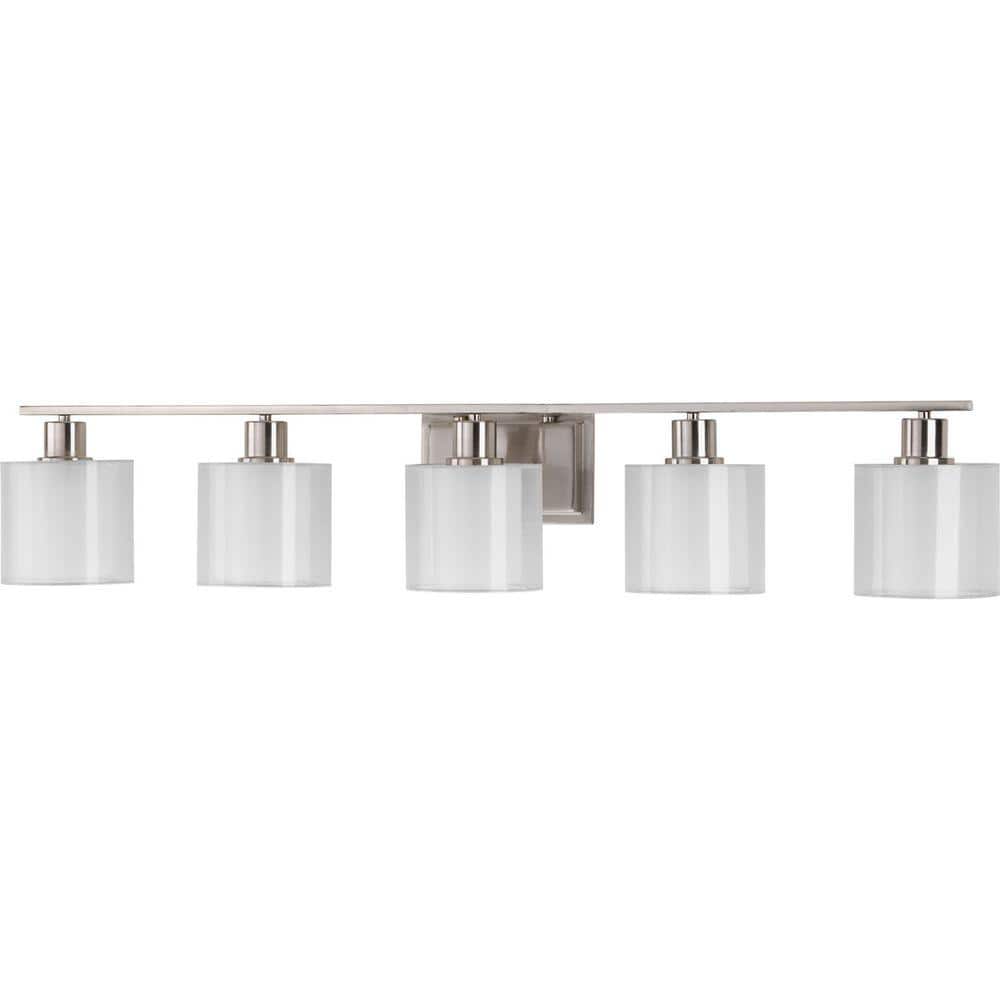Brushed Nickel 5-Light Bath Fixture with Glass and Mylar Shades