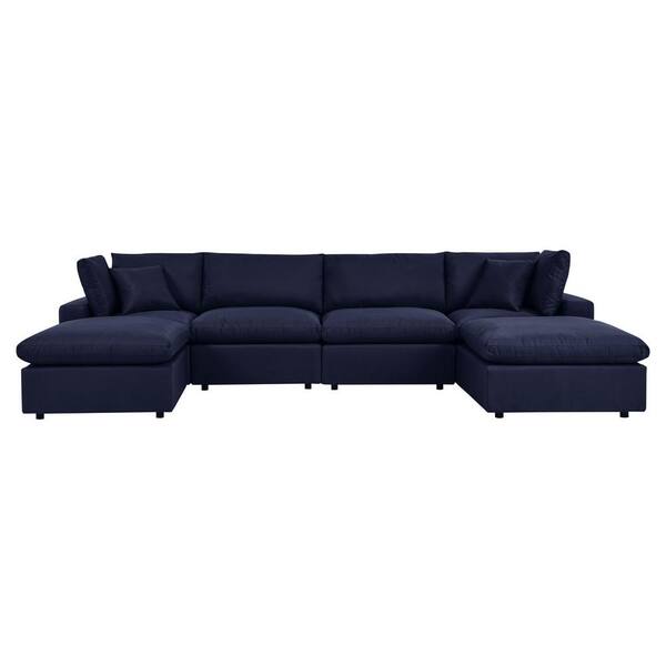 MODWAY Commix 218 in. W Aluminum 6Piece Outdoor Sectional Sofa with Navy Cushions EEI5585NAV