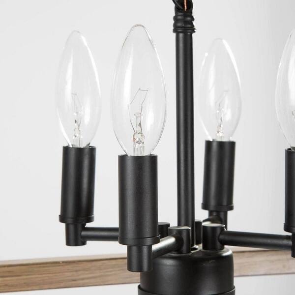LNC Eniso 8-Light Black Modern Farmhouse Kitchen Island Chandelier Open Cage Dining Table Pendant with Pine Accent