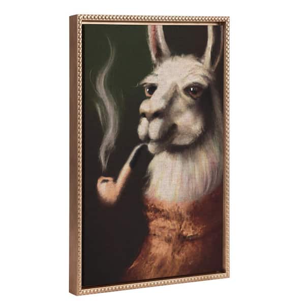 Modern Soft Animal Alpaca Portrait Framed Canvas Wall Art" 1-Piece Gold Art Print, 18 in. x 24 in.