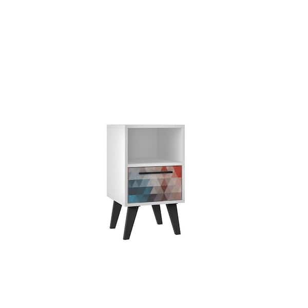 Amsterdam Mid-Century Modern Red and Blue 1-Drawer 13 in. W Nightstand