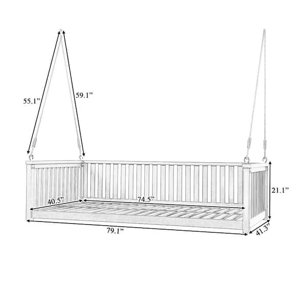 79.1 in. Black Patio Minimalist Twin Size Garden Swing Bed