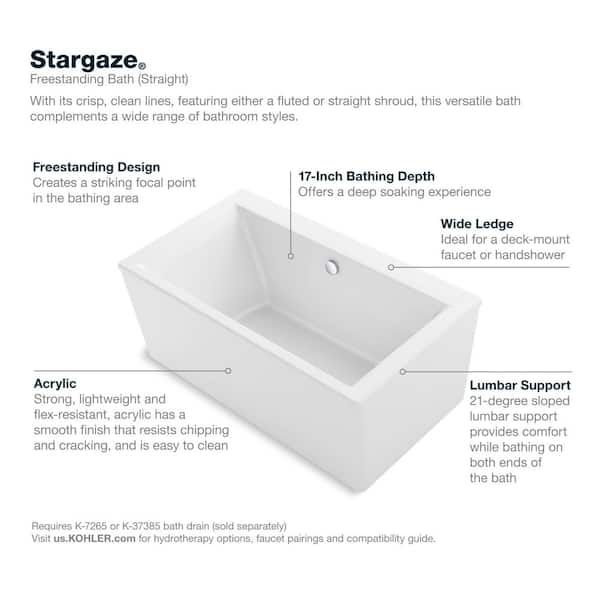 KOHLER Stargaze 60 in. x 30 in. Soaking Bathtub with Center Drain in White