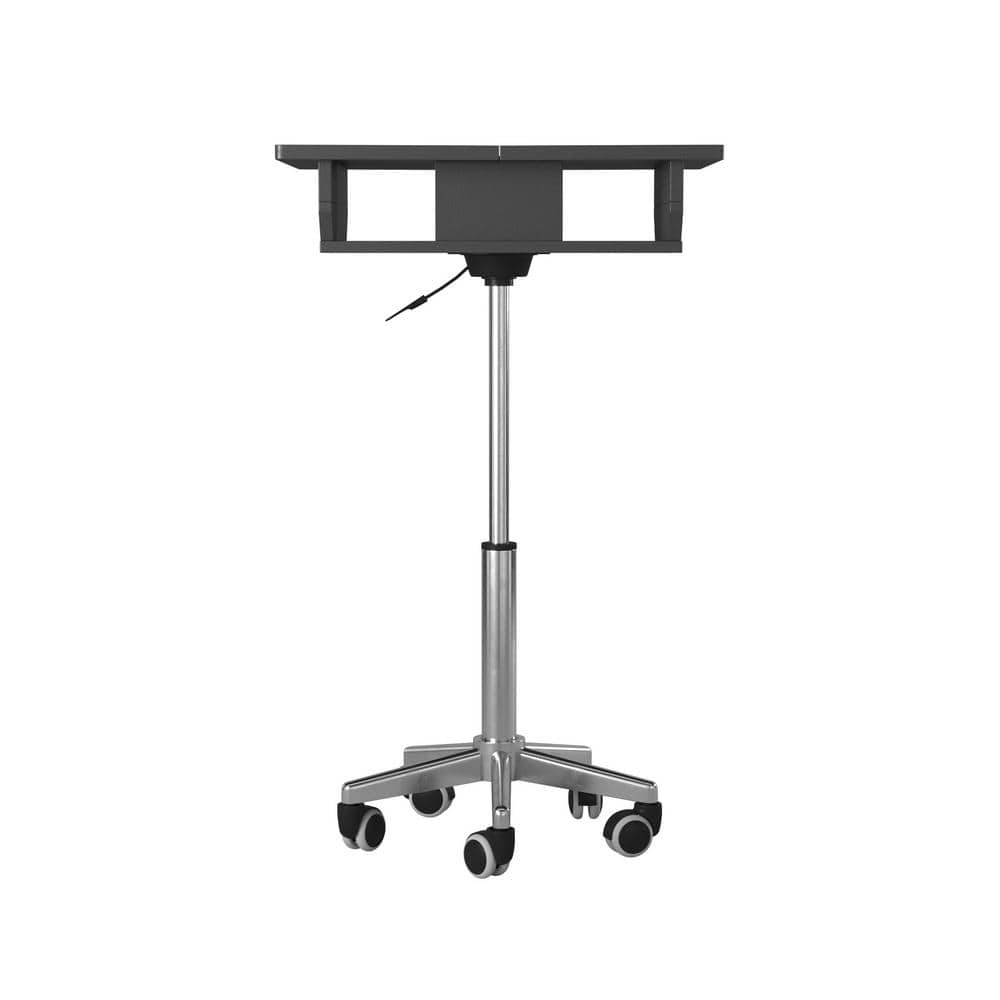 Adjustable Height Black Foldable Laptop Cart with Wood Panels