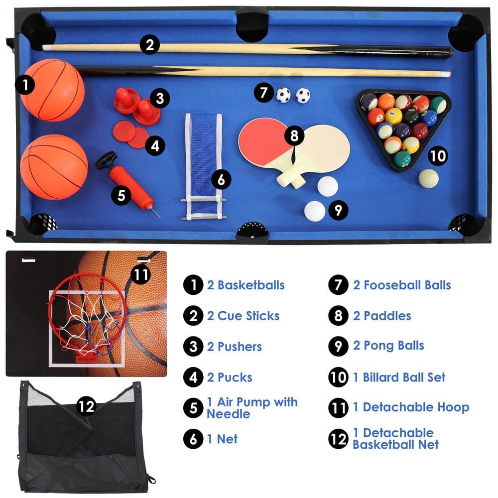 Multicolor 45-Inch 5-in-1 Multi-Game Table with Billiards, Foosball, Ping Pong, Hockey, and Basketball