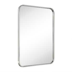 20 in. W x 28 in. H Rounded Rectangle Stainless Steel Anti-Rust Tube Metal Frame Bathroom Wall Mirror in Brushed Nickel