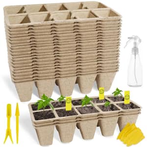 Indoor Seed Starter Trays with 200 Plant Labels, 2 Transplanting Tools and 1 Spray Bottle (10-Cell Per Tray) (20-Pack)