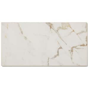 QuicTile Calacatta Marble Polished 3 in. x 6 in. Porcelain Locking Floor Tile Sample