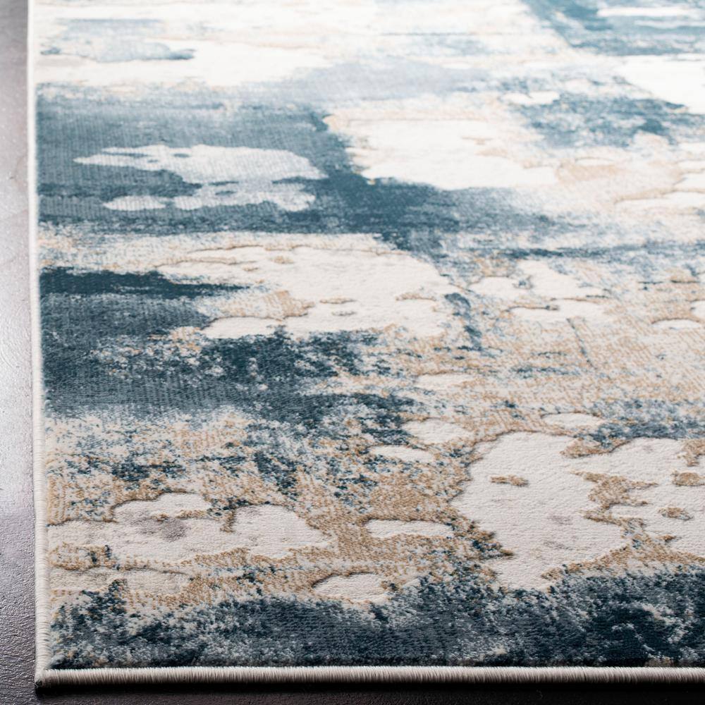 Abstract Beige & Turquoise 24"x10" Synthetic Easy-Care Runner Rug