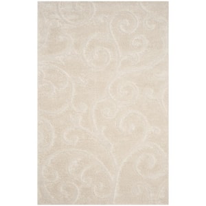 Florida Shag Cream 6 ft. x 9 ft. High-Low Floral Area Rug