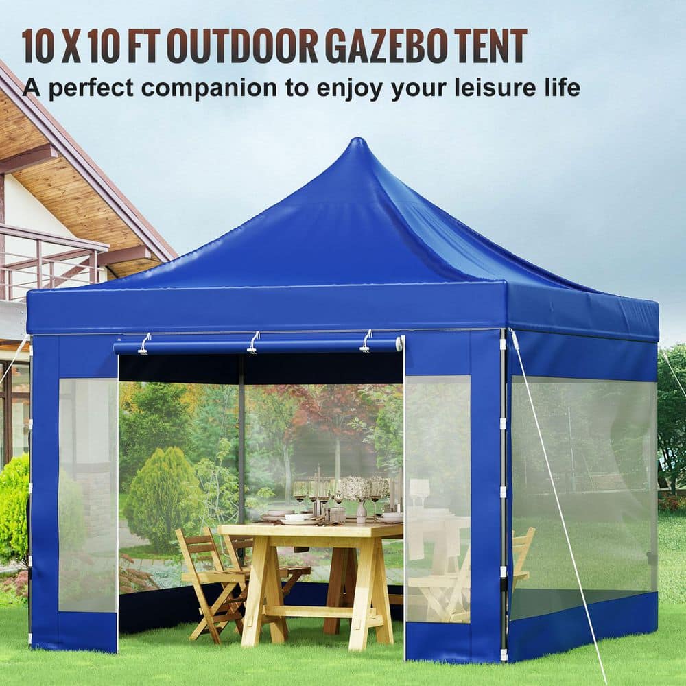 VEVOR 10x10 Blue Pop-Up Canopy Tent with Sidewalls and Wheeled Bag