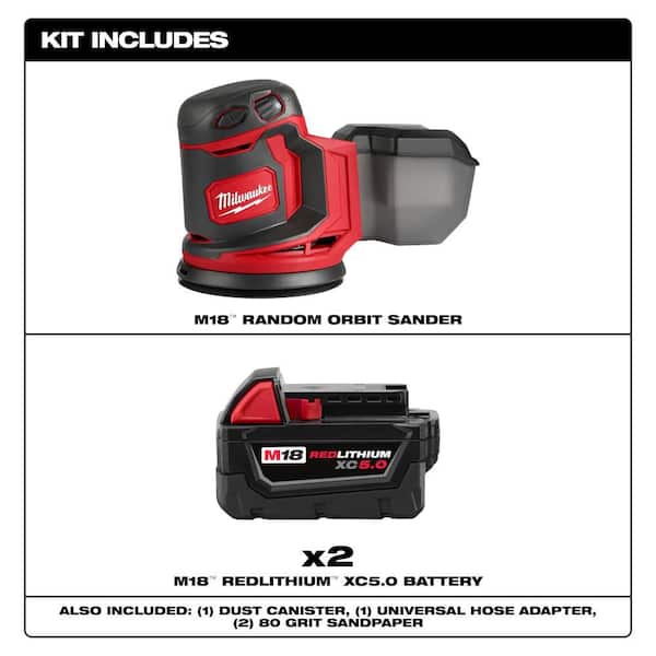 M18 18V Lithium-Ion Cordless 5 in. Random Orbit Sander w/ (2) M18 5.0 Ah Batteries