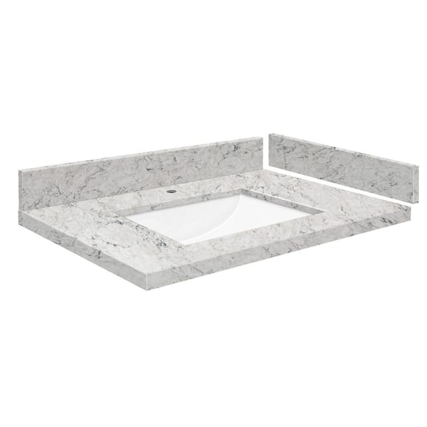 Transolid Silestone 28.25 in. W x 22.25 in. D Quartz White Rectangular Single Sink Vanity Top in Pietra