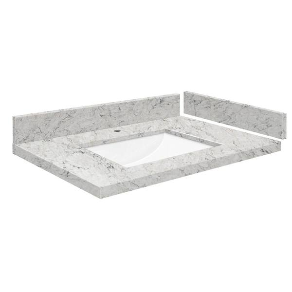 Transolid Silestone 30.5 in. W x 22.25 in. D Quartz White Rectangular Single Sink Vanity Top in Pietra