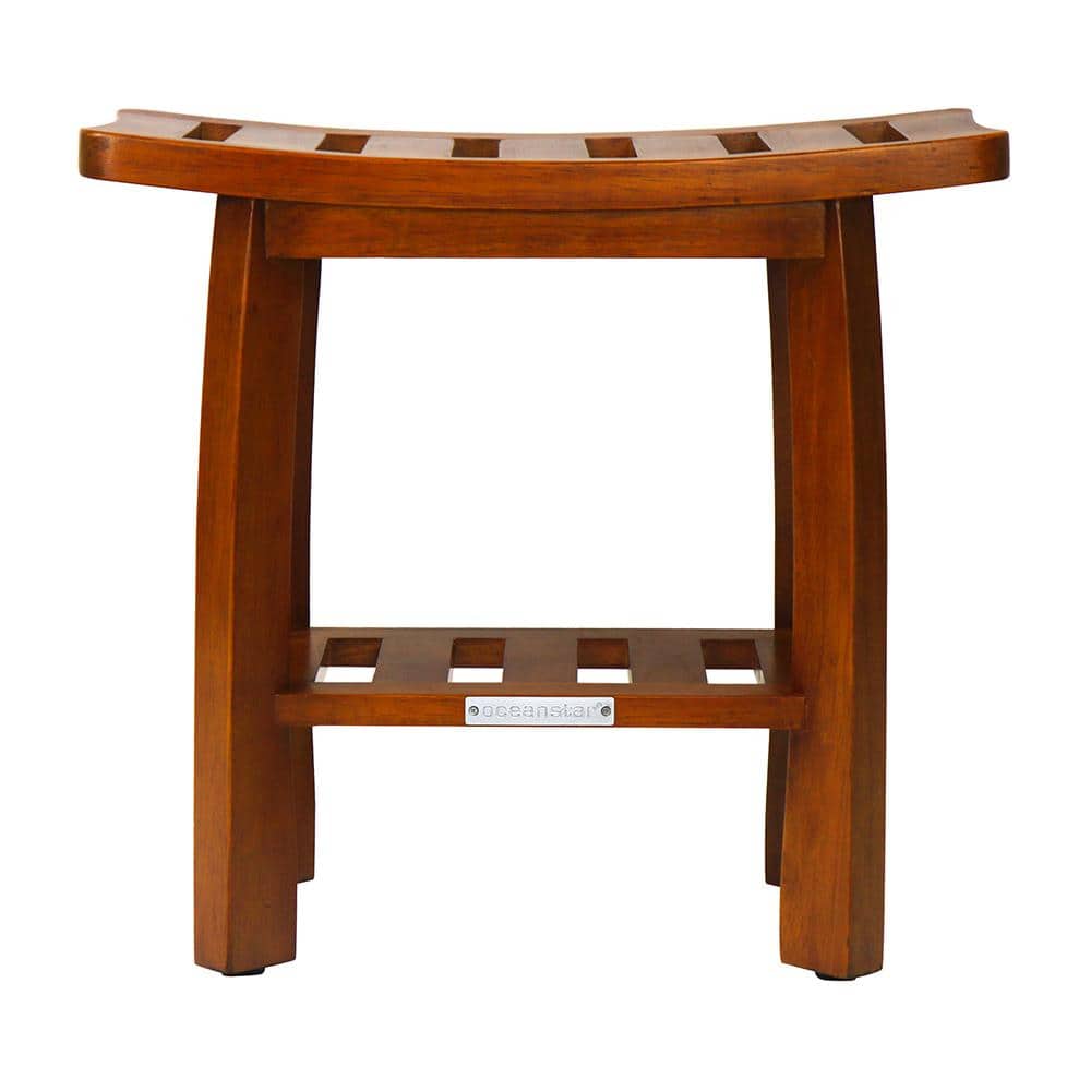 Teak Wood Curved Spa Shower Bench with Storage, Modern Compact Design
