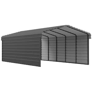 12 ft. W x 24 ft. D x 7 ft. H Charcoal Galvanized Steel Carport with 2-sided Enclosure