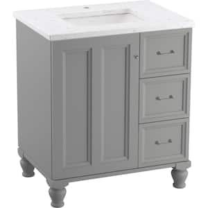 Damask 31 in. W x 22 in. D x 35 in. H Single Sink Freestanding Bath Vanity in Mohair Grey with White Quartz Top