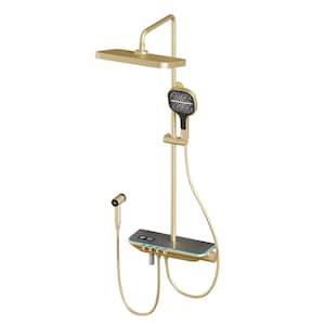Thermostatic 4-Spray Tub and Shower Faucet with Multifunction Hand Shower and Spray Gun in Brushed Gold