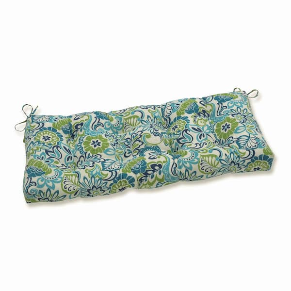Pillow Perfect Floral Rectangular Outdoor Bench Cushion in Blue