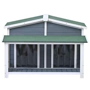 47.2 in. Large Wooden Dog House Outdoor and Indoor Dog Crate, Cabin Style, with Porch, 2 Doors, Gray and Green