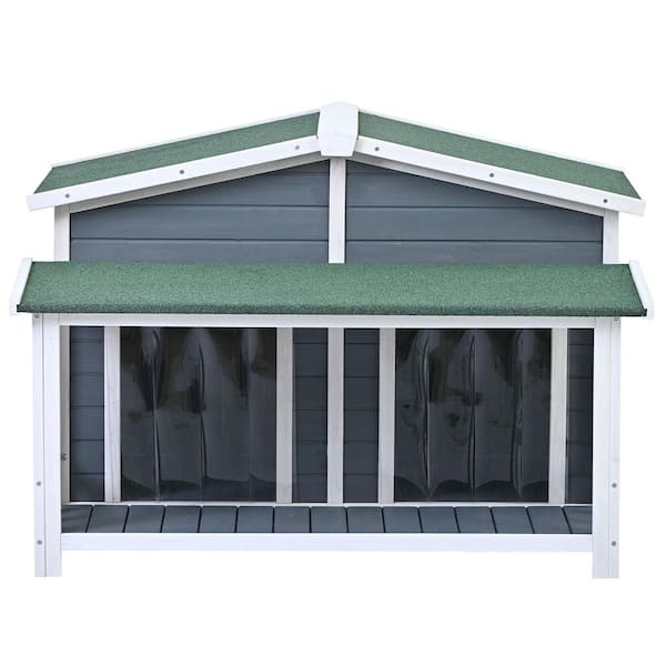 Foobrues 47.2 in. Large Wooden Dog House Outdoor and Indoor Dog Crate, Cabin Style, with Porch, 2 Doors, Gray and Green