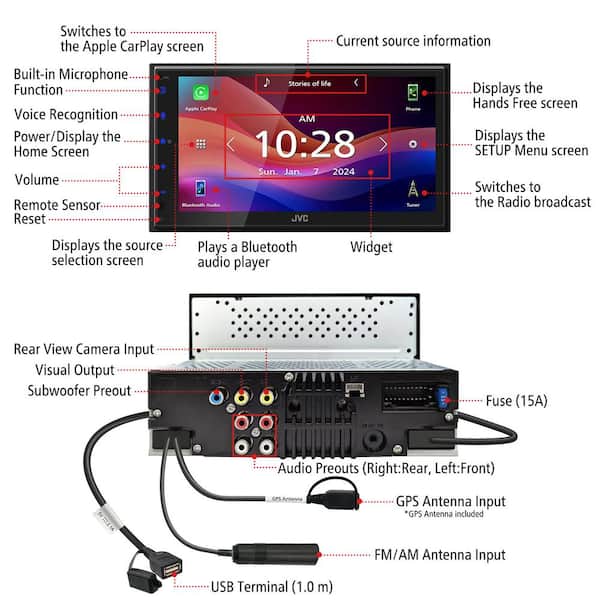 JVC KW-M590BT 6.8-In. Car In-Dash Unit, Double-DIN/Single-DIN