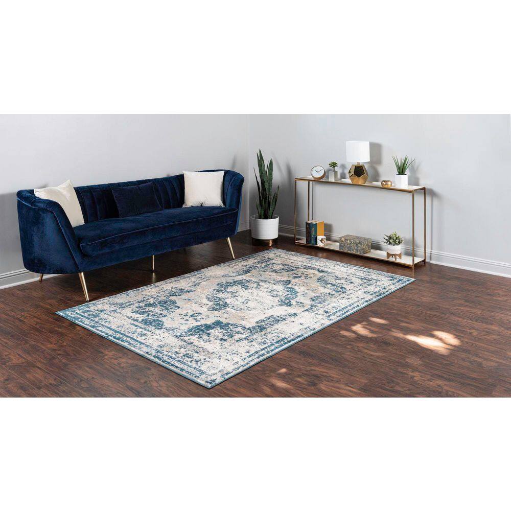 Sofia 9' x 12' Blue and Off-White Rectangular Area Rug