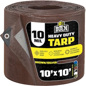 10 ft. x 10 ft. Heavy-Duty Commercial Brown/Silver Tarp Cover 10 Mil Thick Weave Material, Waterproof