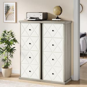 Cindy 4-Drawer White Gray Wood 19.69 in. W Lateral Vertical File Cabinet A4/Letter/Legal Size Office Storage