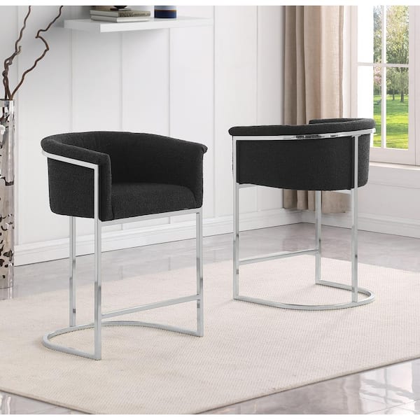 Best Quality Furniture Luke Black Boucle Fabric Dining Chair Set of 2 with Floor Adjuster