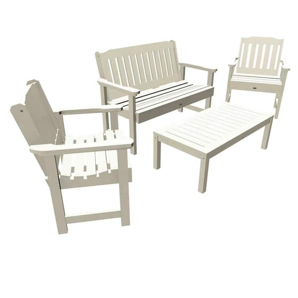 Highwood Lehigh Whitewash 4-Piece Recycled Plastic Outdoor Conversation Set